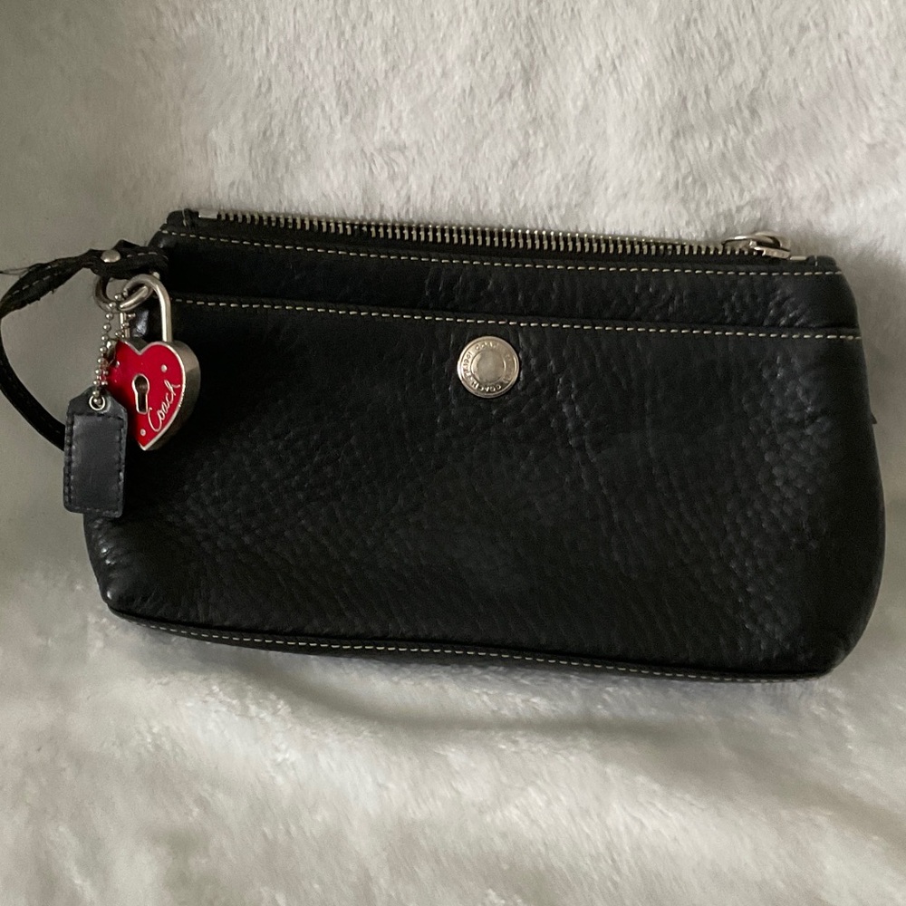 Coach Black Wristlet with Red Heart Charm